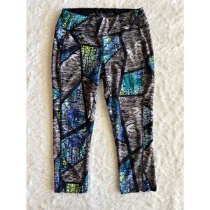 Avia Womens Printed Athletic Capri Leggings Mosaic Blue Gray Green Small